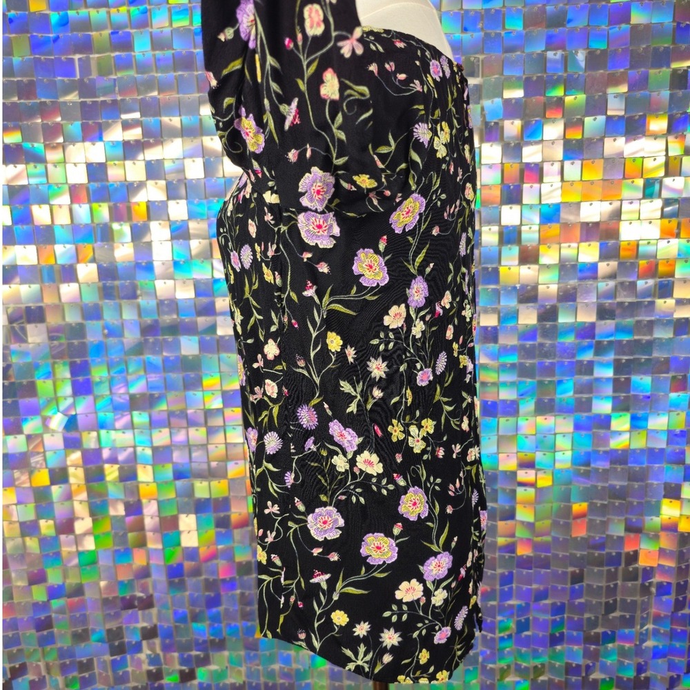 LC Lauren Conrad Floral Bell Sleeve Blouse Womens Medium Black Excellent Boho - Picture 4 of 9